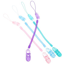 4pcs clear silicone baby pacifier clips in pink blue purple green
