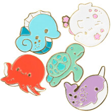 5 Emaille Spelden Cartoon Dieren Broches Zeedieren