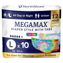 Fraldas Adultas NorthShore MegaMax, Estilo Tab, Grande, 10 Unidades, 42-54 polegadas, Incontinência Unissex