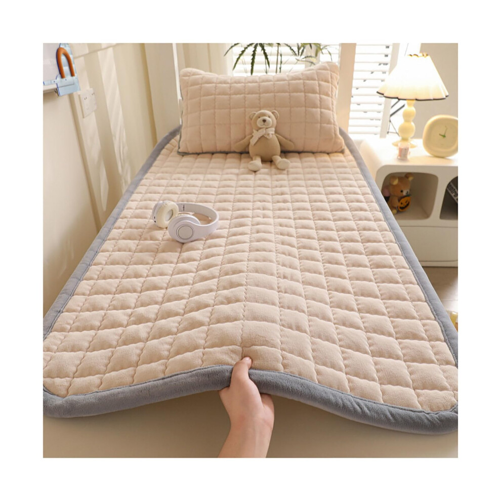 Soft Velvet Futon Mattress 4cm Deep, Single Or Double Topper With Elastic Bands, Quilted Tatami Champagne 90x200cm-image-OPC-PKS6SF6-NEW