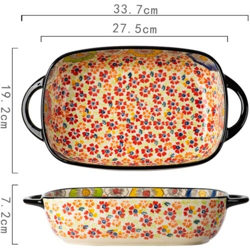 Lasagna Baking Dish Rectangular Ceramic Ovenproof Microwave Safe 33.6cm Vintage Style 1