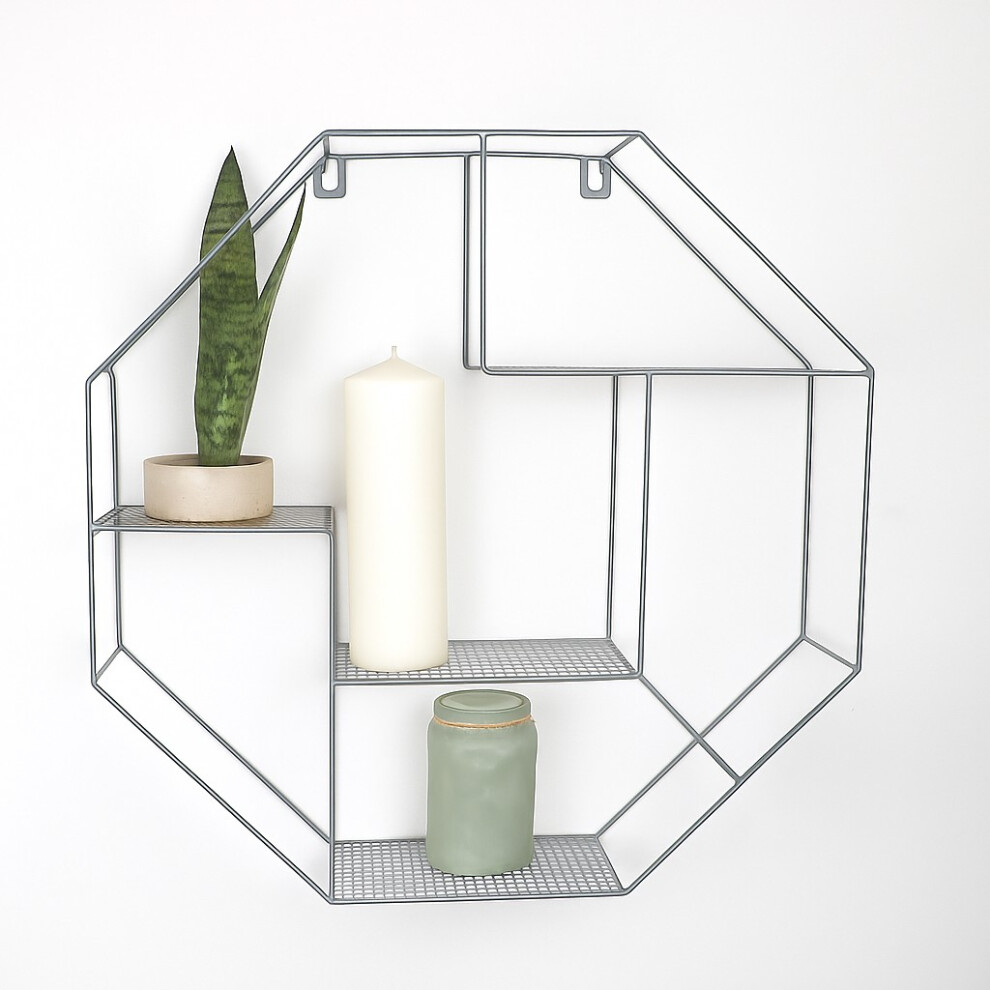 Modern Metal Hexagon Wall Shelf - Stylish Grey Floating Storage