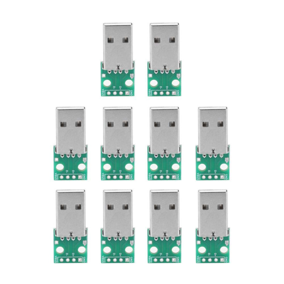 Usb Type A Male Plug To Dip Adapter Board 10Pcs, 4 Pin 2.54Mm Pitch, Breadboard Design For Diy Usb Power 9016109119810