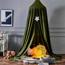 Bed Canopy Dark Green Round Dome Mosquito Net For Children, Nursery Decor, Hanging Curtain Net