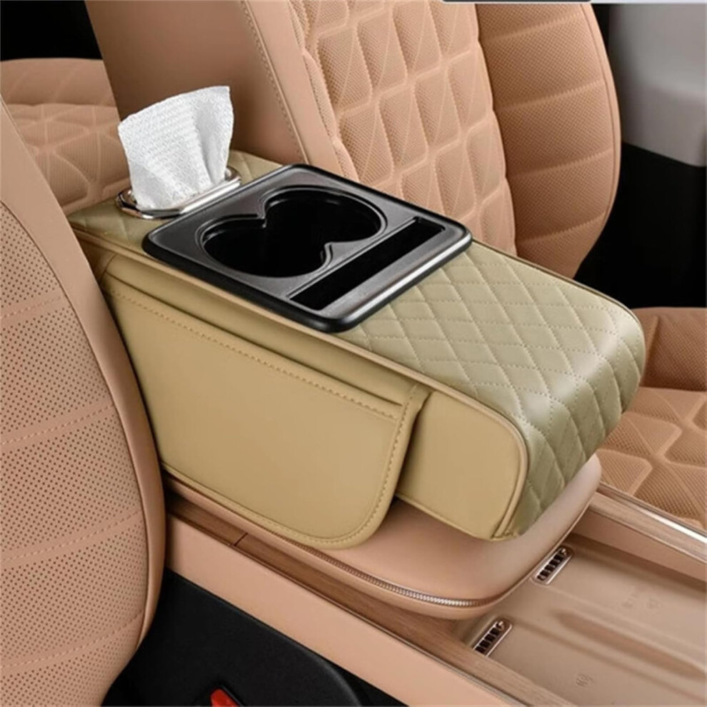 Integrated Pressurized Multifunctional Car Armrest Heightening Pad Universal Car Armrest Cushion 2 Cup Holders Yellow 9393856020065