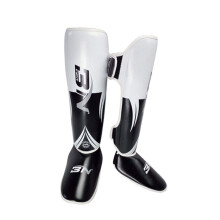 Shin Guards For Kickboxing Muay Thai MMA Karate Martial Arts - Sparring Leg And Foot Pads White Large Adult Size