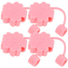 4Pcs Pink Flower Silicone Straw Covers Leakproof Straw Protector Caps