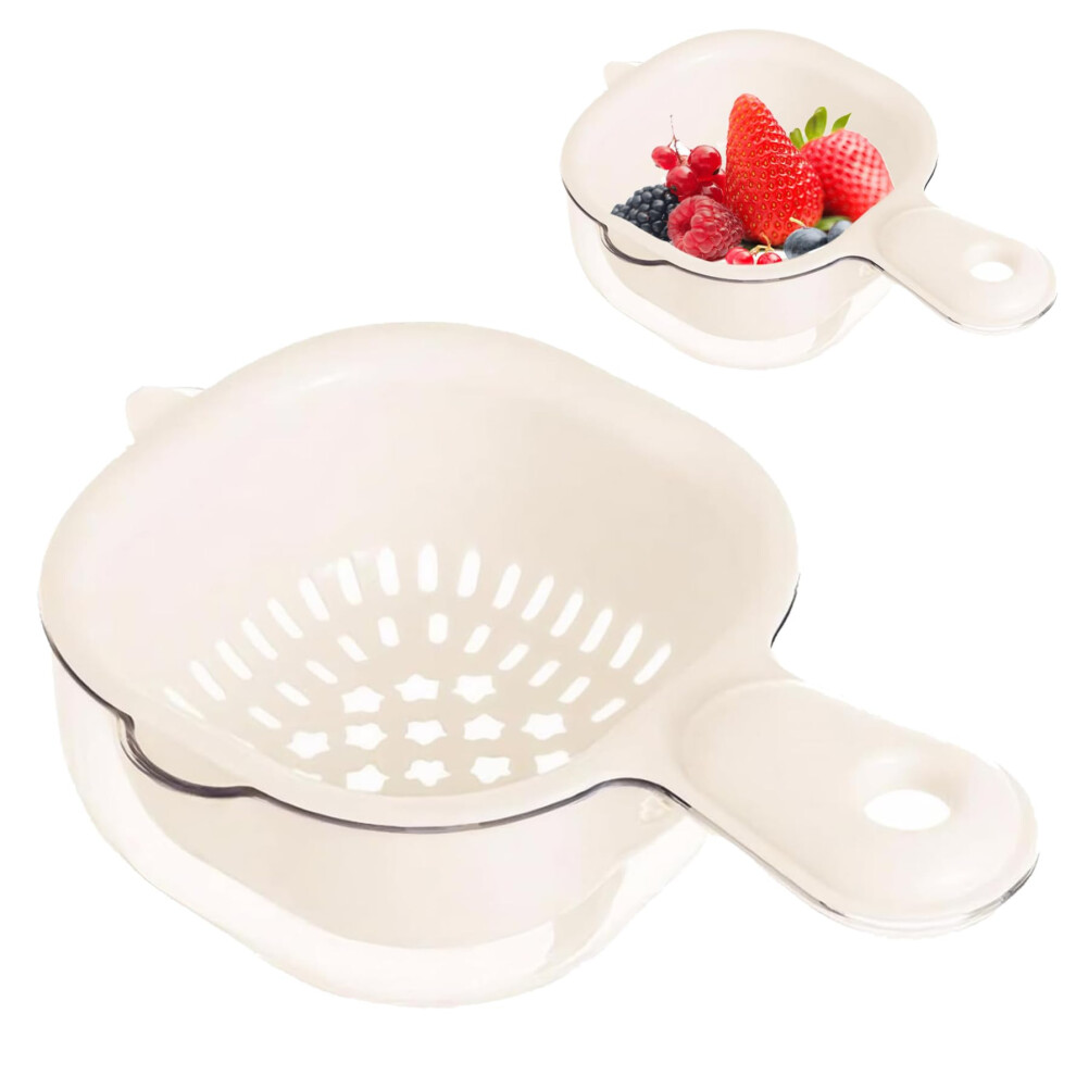 Mini Colander With Handle, Detachable Plastic Hanging Strainer, Vegetable Washing Basket For Pasta And Fruit, Beige-image-OPC-PKS7SSK-NEW