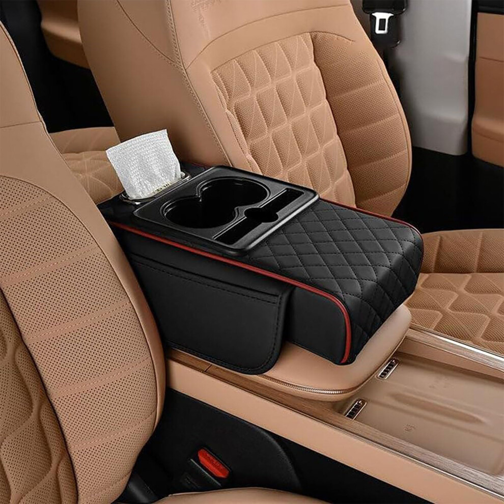Car Armrest Cushion For Mercedes Benz Citan W420 I 2021-2024 Memory Foam Armrest Cup Holder Storage Box Mat - Black/Red 9084446124903