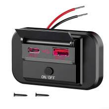 Car Charger Socket 12V/24V DC Input, PD Type-C USB Port, Quick Charge 3.0, Panel Power Outlet, Red