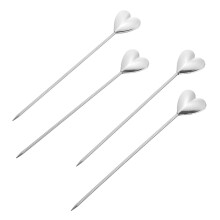 4Pcs Creative Heart Design Stainless Steel Fruit Forks Silver Home Use