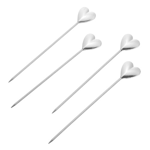 4Pcs Creative Heart Design Stainless Steel Fruit Forks Silver Home Use