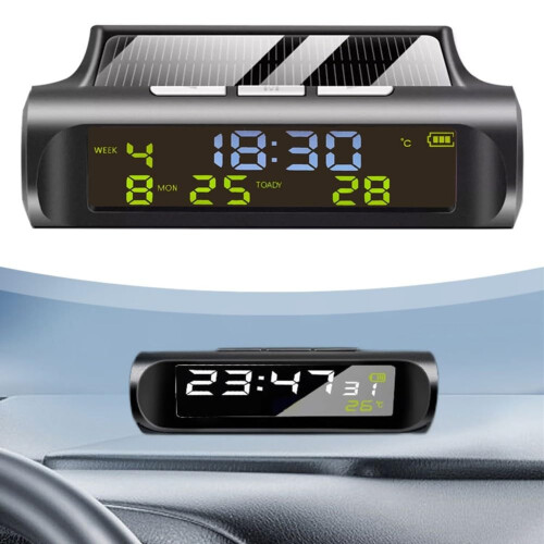 Energy Saving Solar Car Clock Temperature Display Multifunctional Features Easy Installation Options 1