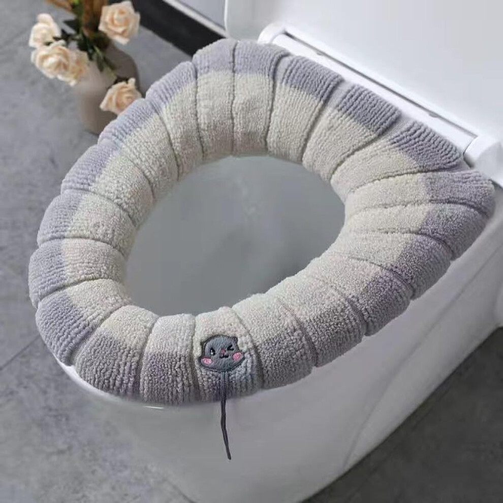 Reusable Toilet Seat Cover High Stretch Fits O/U/V Shape Toilets Easy To Clean Beige With Gray B 9084446125146