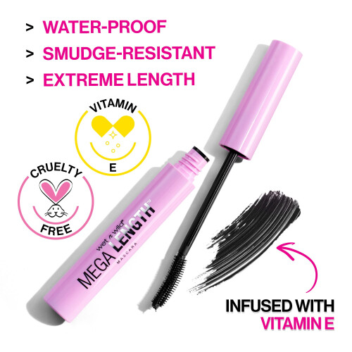 Wet n Wild Αδιάβροχη Μάσκαρα Wet n Wild Mega Length, Πολύ Μαύρη, 0.21 Ounce 1