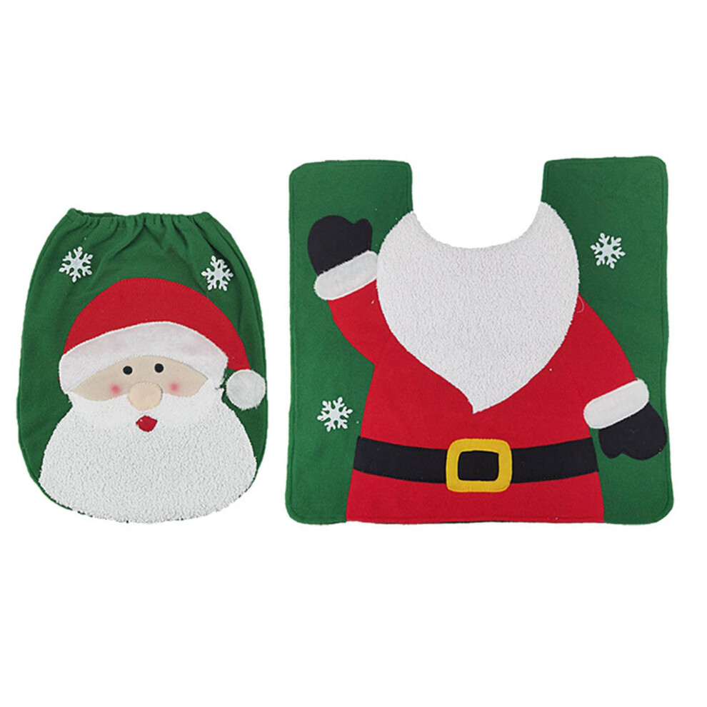 Christmas Toilet Seat Cover And Mat Set Santa Snowman Elk Pattern Bathroom Mat Rug Set