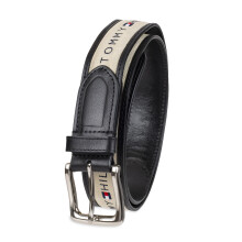 Tommy Hilfiger Herre b?ndindl?g stof med en enkelt sp?nde Binde Belt Black/Natural 32 US