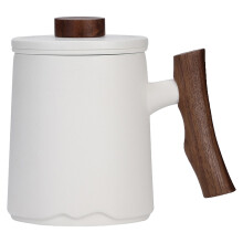 Water Ceramic Cup Elegant Wooden Handle White 1set