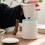 Water Ceramic Cup Elegant Wooden Handle White 1set 4