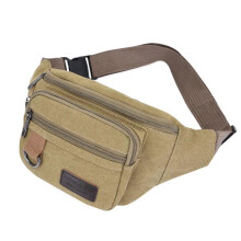 Unisex Canvas Fanny Pack Casual Crossbody Wallet Waist Bum Bag Khaki For Sports Jogging Running