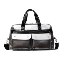 Large Capacity Gym Bag For Commuting And Travel Water Resistant PU Silver With Multi-Compartments And Adjustable Shoulder Strap
