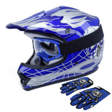 TCT-MOTORPARTS DOT Kids Jeugd Motocross Helmen ATV Off-Road Dirt Bike Motorcycle Volledige Gezicht Blauwe Schedel Helm + Handschoenen + bril Klein