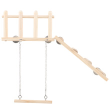 Wooden Parrot Stand with Climbing Ladder Bird Swing Natural Beige