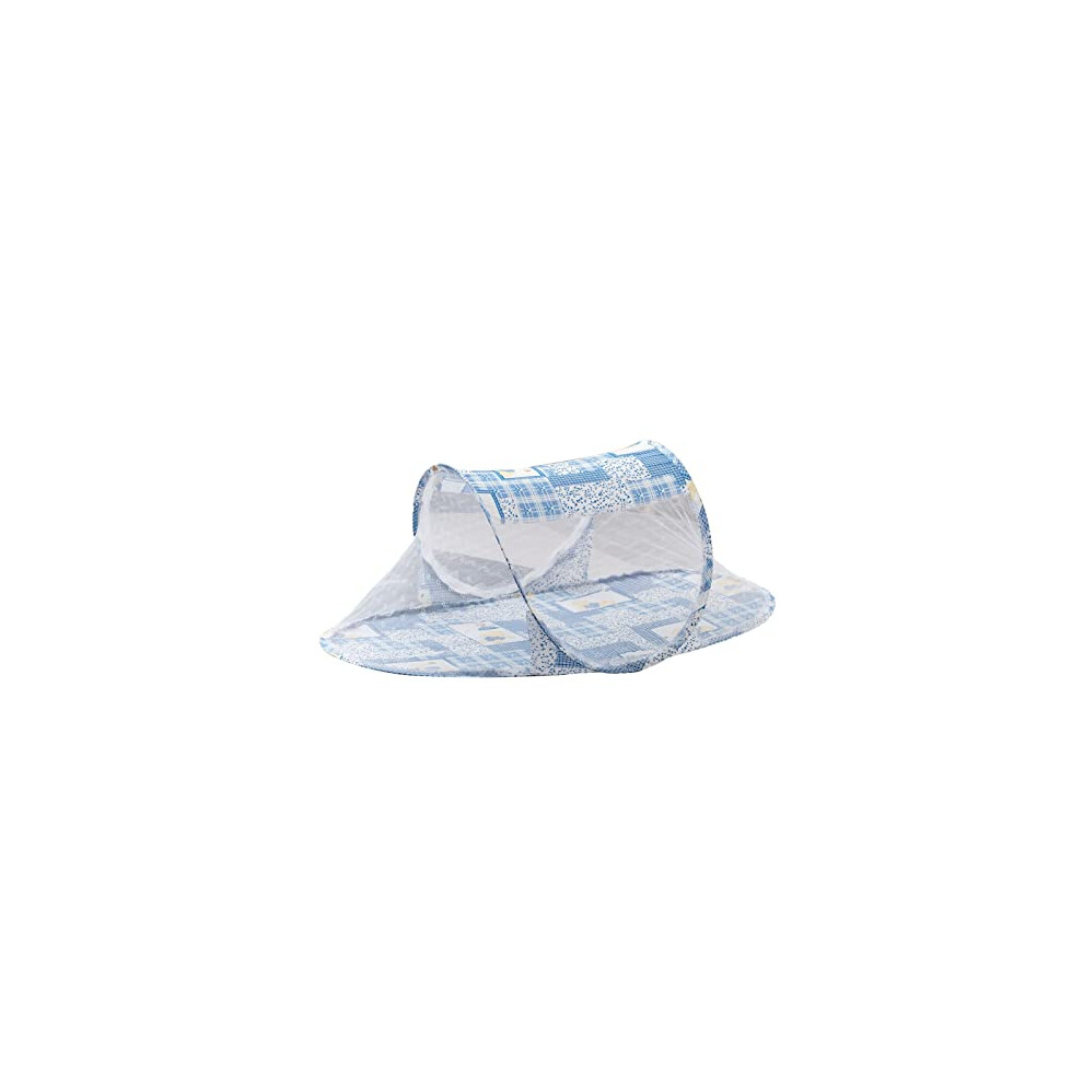 Baby Crib Net Tent Folding, Two-Way Zipper, Breathable Cotton-Poly Mesh Canopy For Baby Crib, Mosquito Net, Blue