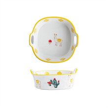 Oven Baking Dish Ceramic Double-Ear Bowl With Underglaze Yellow Finish For Lasagne Pie Tapas