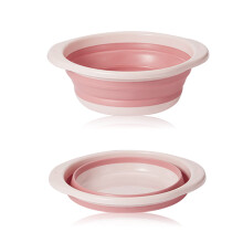 Washing Up Bowl Foldable, Medium Round Collapsible, Portable Pink 28 x 17.5 x 8.5 cm For Vegetables, Tableware, Underwear
