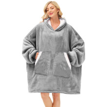 Kipswiza Oversized Wearable Blanket Sherpa Fleece Thick Warm Hoodie Bl