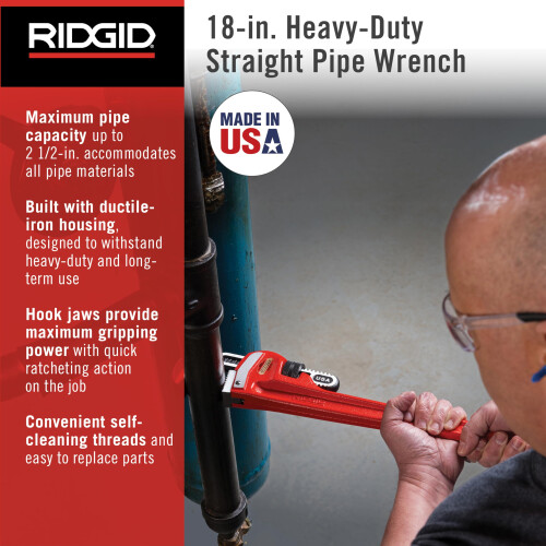 Ridgid Ridgid 31025 Modelo 18 Chave de tubo reta de servi   o pesado Chave de 18 polegadas Chave de encanamento RED LUDE 2