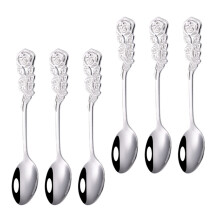 6 teelöffel mit rosenmuster, rührlöffel, tafelsilber