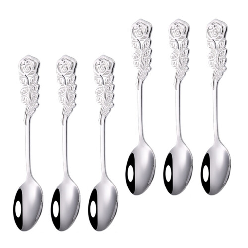 6 teelöffel mit rosenmuster, rührlöffel, tafelsilber