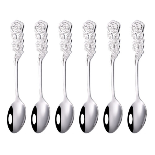 6 teelöffel mit rosenmuster, rührlöffel, tafelsilber 1