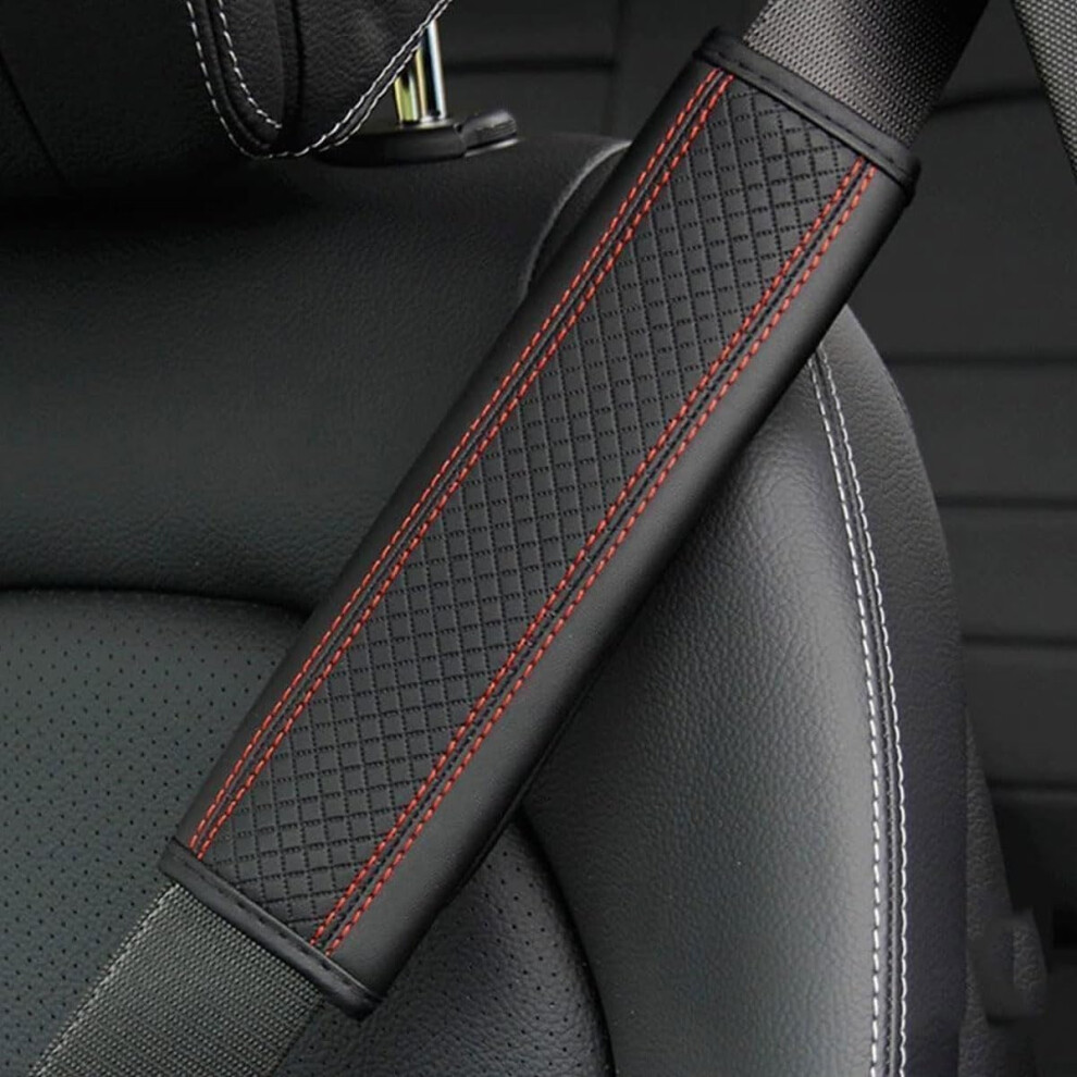 2Pcs Leather Car Seat Belt Pads For Ford Mustang Ecoboost Shelby Gt Shelby Gt500 2 Pack, Harness Protector Black/Red 9084446128826