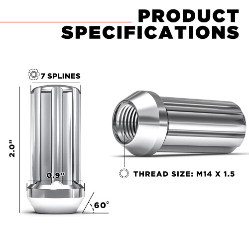 White-Knight-Press White Knight 3809L-4 Chrome M14 X 1,50 Duplex spline lugmutter 4 Pack 1