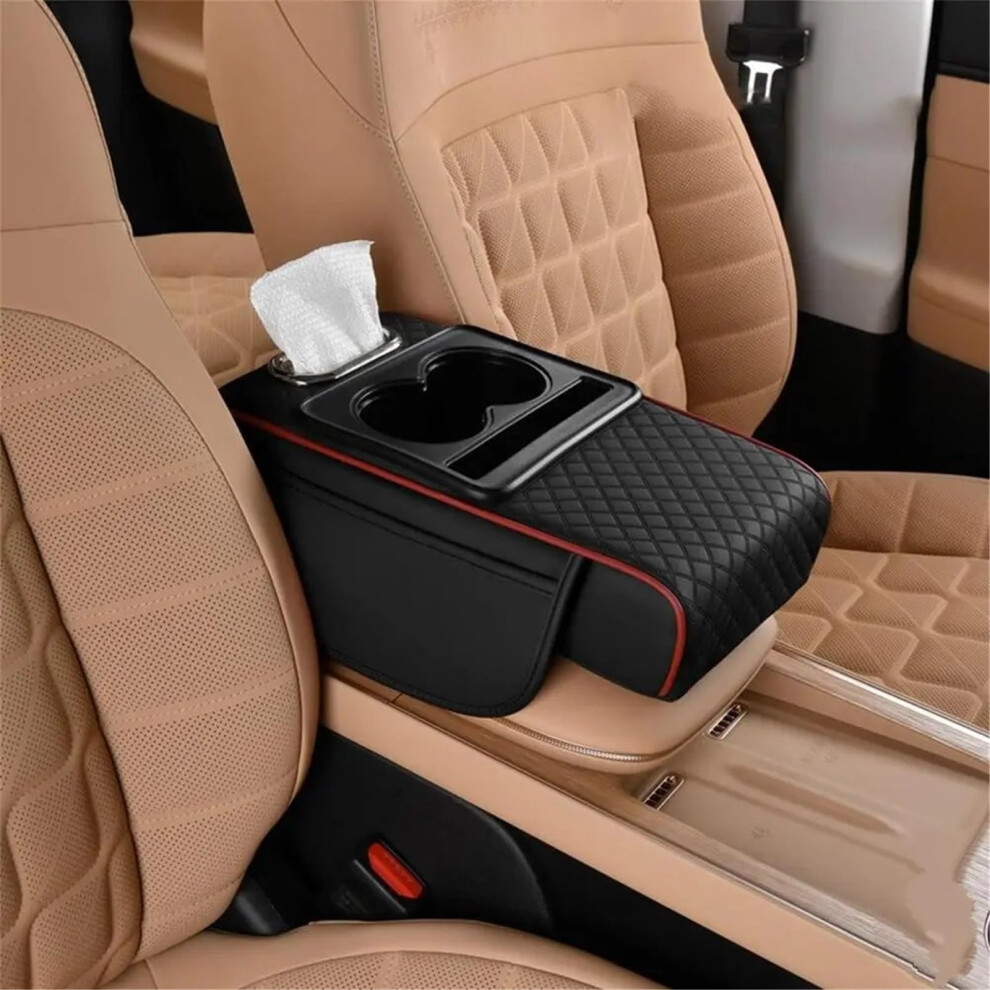 Armrest Storage Box Auto Armrest Heightening Cushion With 2 Cup Holder Center Console Organizer Cover A-4 9354506976538