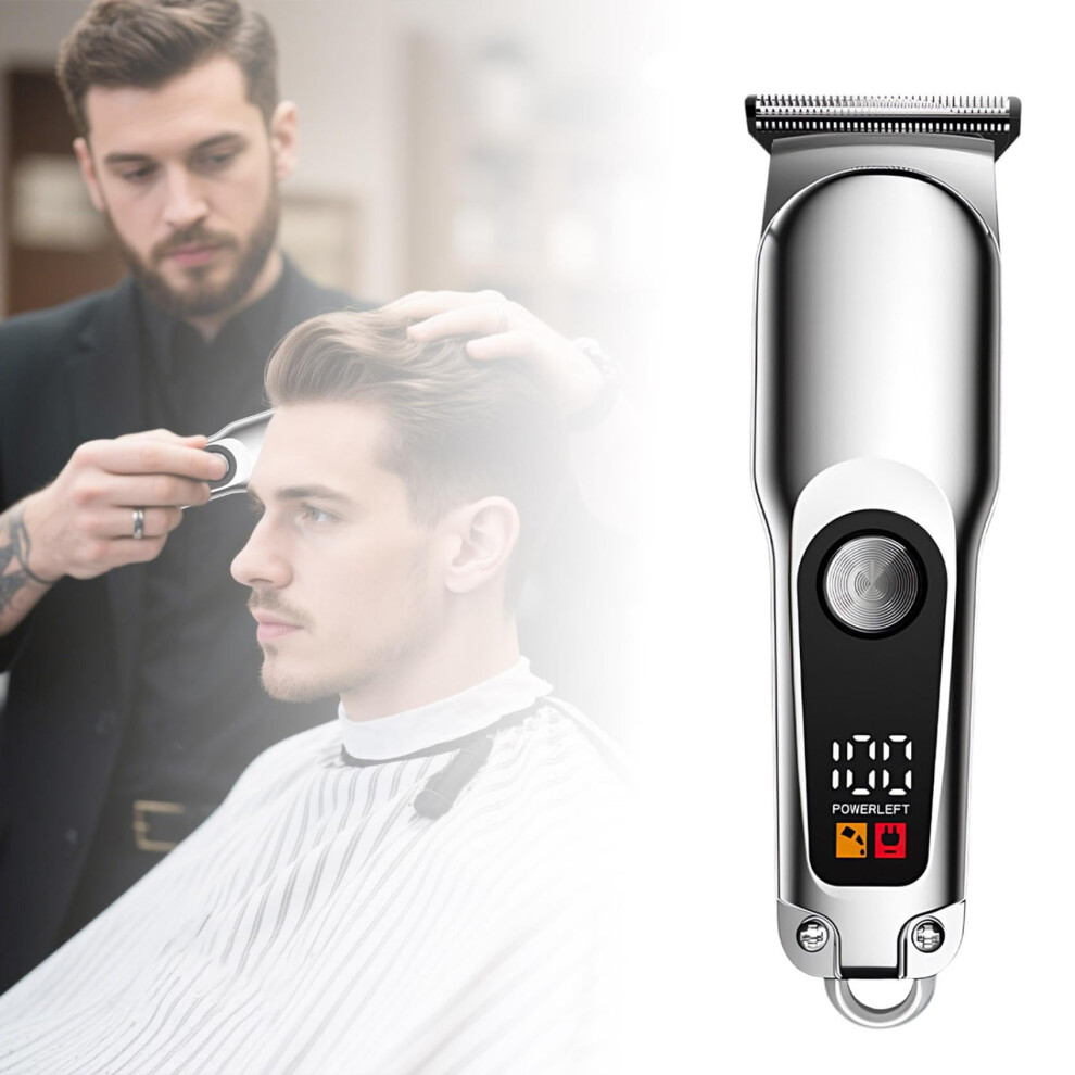 Silver Cordless Hair Clipper For Men - Rechargeable Lcd Beard Trimmer, Grooming Kit For Hair And Mustache, Home & Travel