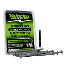 Confezione fai da te di viti per legno per esterni Velocity - 40 viti per legno realizzate in acciaio al carbonio, include 1 punta Hexstix e tecn