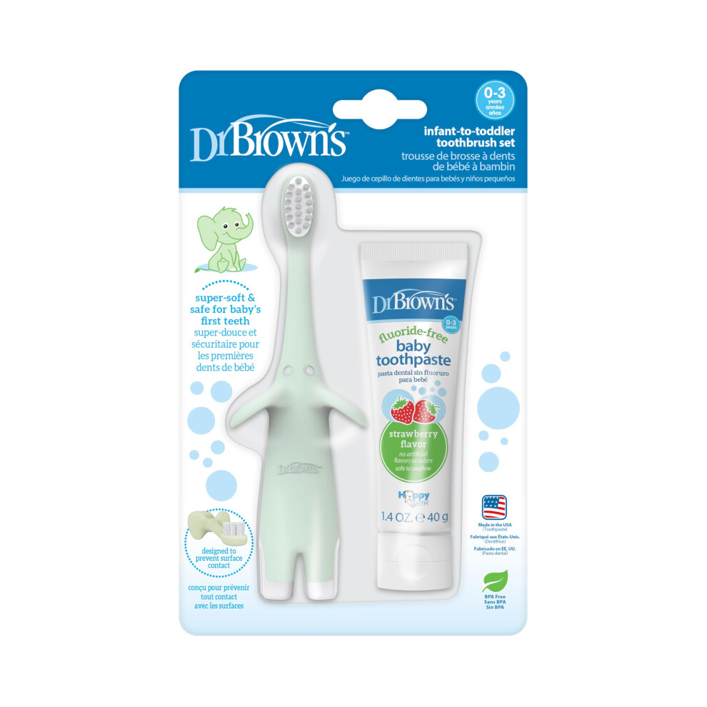 Dr. Brown's Infant-To-Toddler Training Toothbrush Set Mint Elephant W