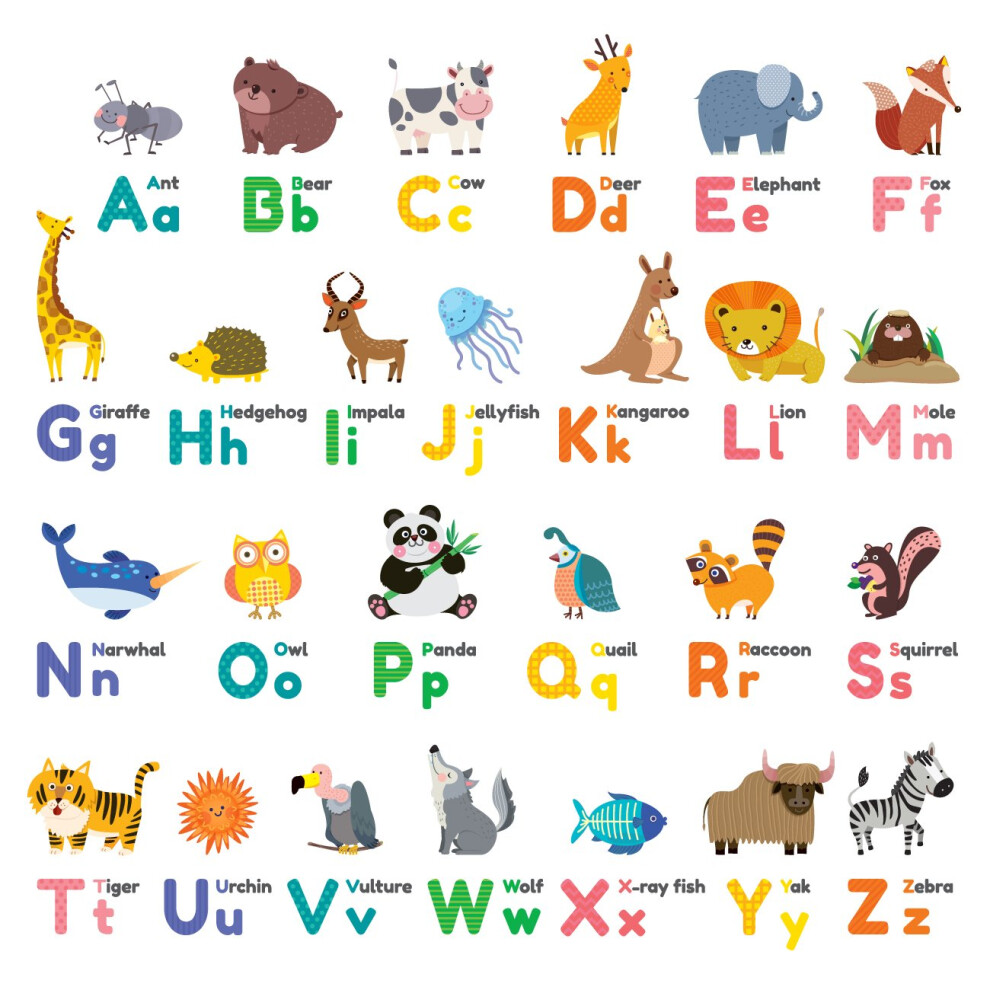 Decowall Ds81614 Colourful Animal Alphabet Abc Kids Wall Stickers Wal