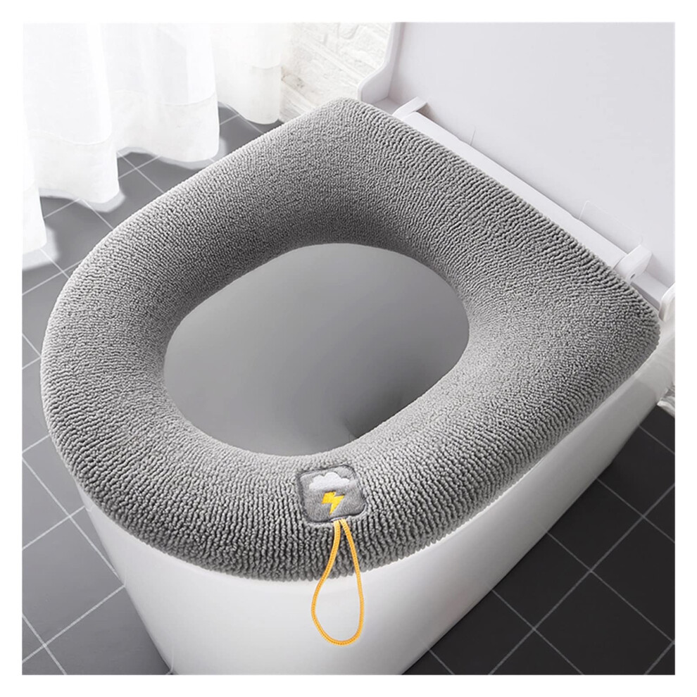 Toilet Seat 2-Pack Winter Thickened Fleece Heating Pad, Fleece-Lined Four-Seasons Universal Waterproof Gray 9354506977603