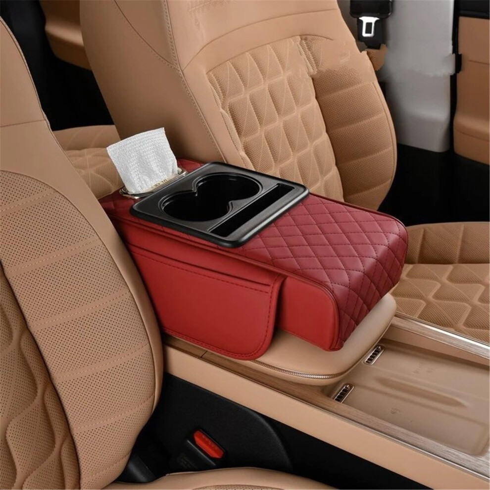 Armrest Storage Box Memory Foam Pad Thickened Car Armrest Center Console With Cup Holder Grey 9393856028689