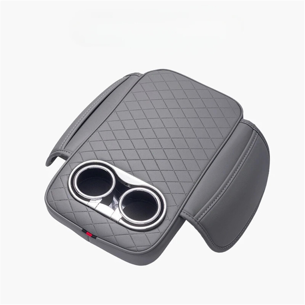 Armrest Storage Box Car Center Console Armrest Cushion Pu Leather With 2 Cup Holders Side Pocket Auto Heighten Pads Grey 9354506977931