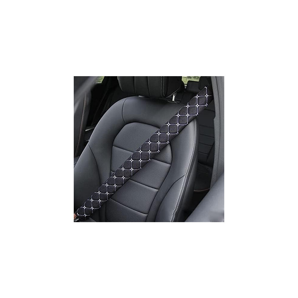 Car Seat Belt Shoulder Pad Cover - 75Cm Plush Fabric Leather, Extended Cushion For Car And Truck, And Black/White 9016109128171