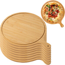 Wooden Pizza Serving Board Set Of 8 For Pizza Making Lightweight Trays With Handles Fits Up To 13 Inches Light Brown
