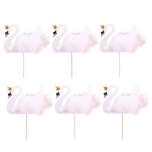 6Pcs Swan Cake Inserting Paper Toppers for Birthday and Party Decor
