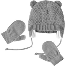 1 Set Kinderwintermütze Mit Handschuhen, Winddicht, Gestrickt