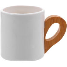White Ceramic Handled Mugs with Bamboo for Home and Office